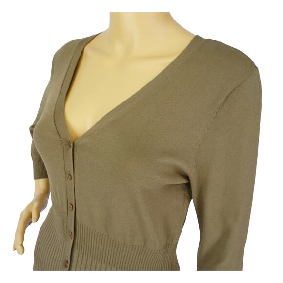2/$15 Gap V-Neck Sweater Olive Green Button Front Knit 3/4 Sleeve Size S - Picture 6 of 8